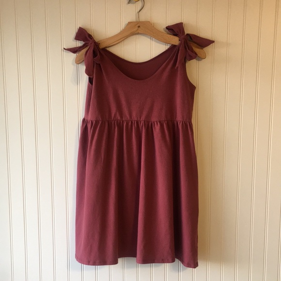NTW, Lulus Washed Burgundy Tie-Strap Babydoll Dress - Picture 4 of 8